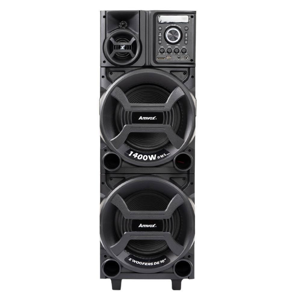 Torre de Som Amvox Titan Black ACA 1402 com Luz e Display em LED, 2 Woofers de 10", Bluetooth, Entradas USB, Card e Microfones 1400W - Bivolt - 1