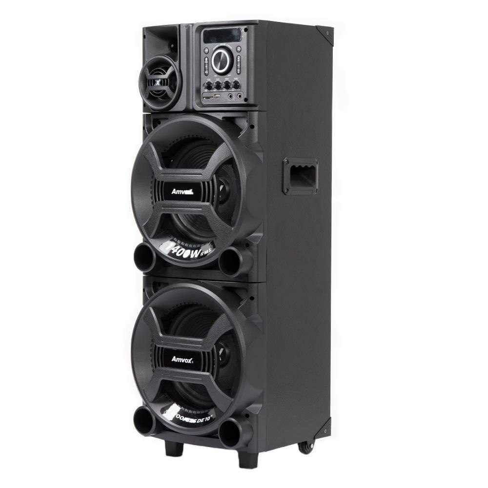 Torre de Som Amvox Titan Black ACA 1402 com Luz e Display em LED, 2 Woofers de 10", Bluetooth, Entradas USB, Card e Microfones 1400W - Bivolt - 2