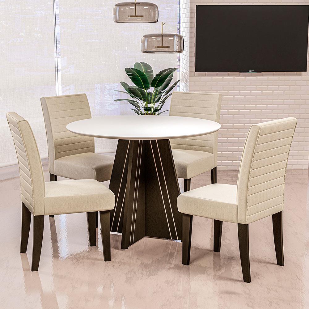 Mesa de Jantar Redonda Dobuê Turim com 4 Cadeiras com Revestimento em Suede - 1