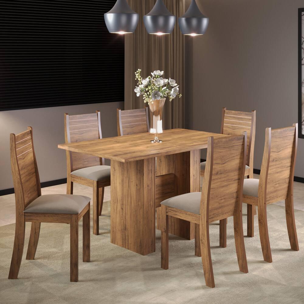 Mesa de Jantar Retangular Viero Carmen com 6 Cadeiras Estofadas e Revestidas em Veludo - 1
