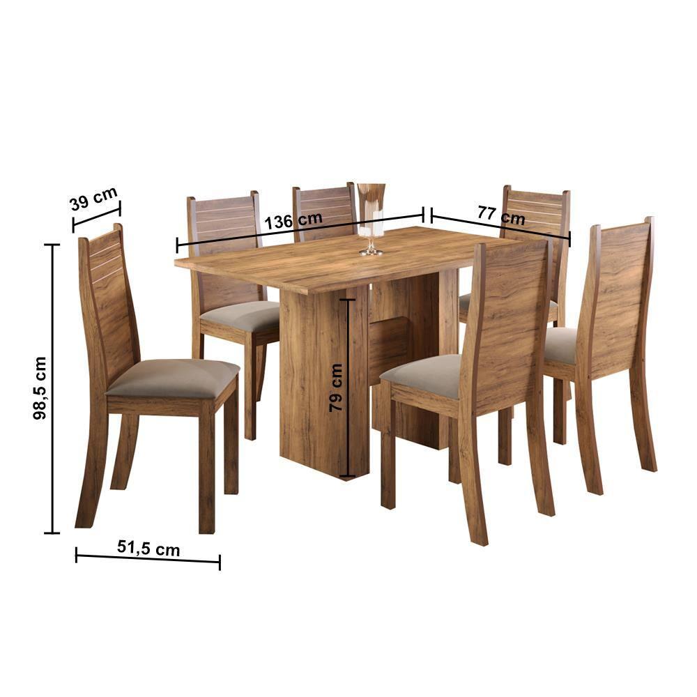 Mesa de Jantar Retangular Viero Carmen com 6 Cadeiras Estofadas e Revestidas em Veludo - 4