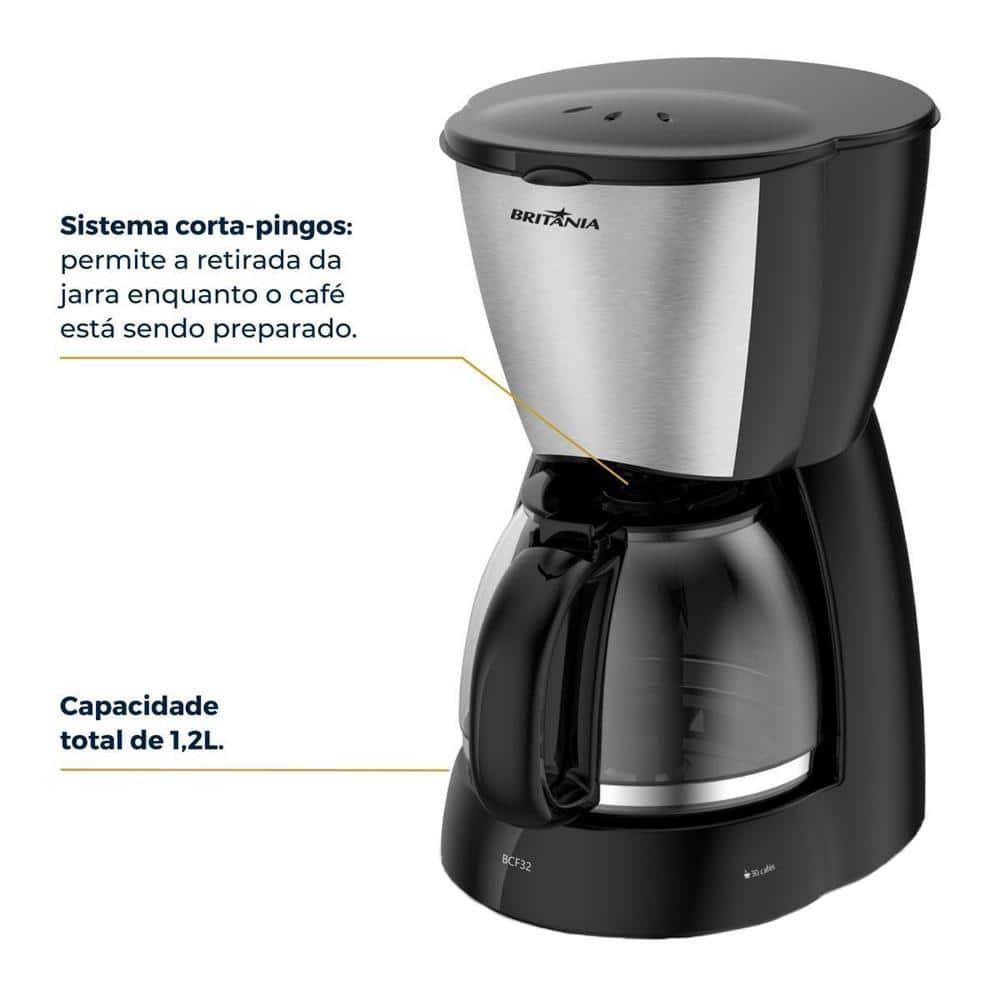 Cafeteira Elétrica Britânia BCF32A 30 xícaras - Preto e Inox - 7