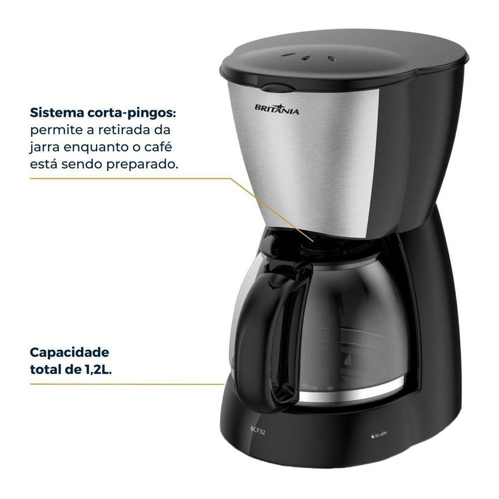 Cafeteira Elétrica Britânia BCF32A 30 xícaras - Preto e Inox - 7