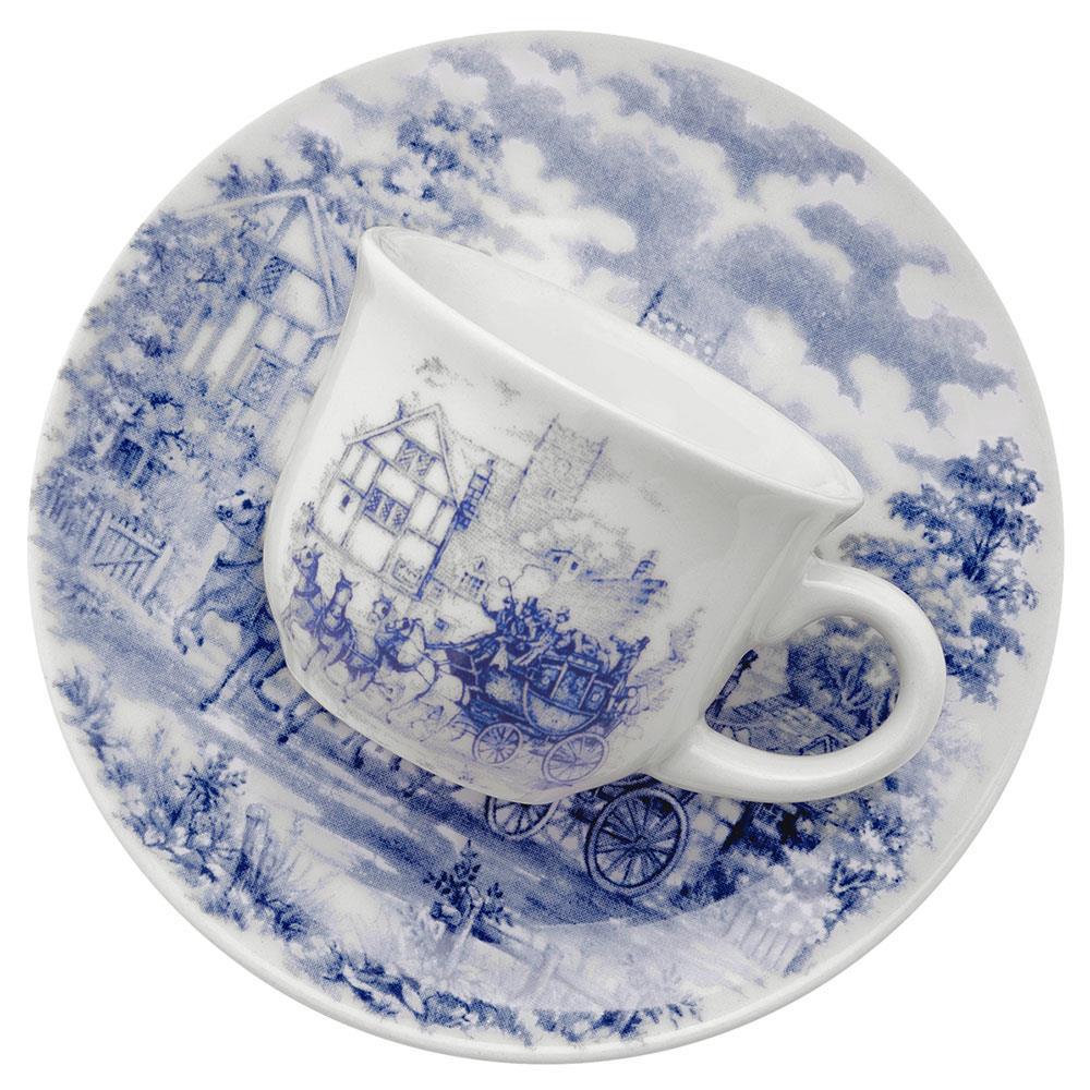 Aparelho de Jantar 20 Peças Oxford Biona Donna Cena Inglesa Azul e Bege em Cerâmica - 5