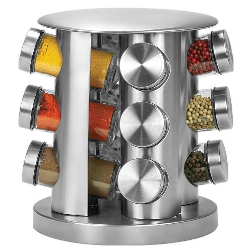 Conjunto Porta Condimentos com Suporte Giratório Inox Euro Home 12 Peças - Transparente