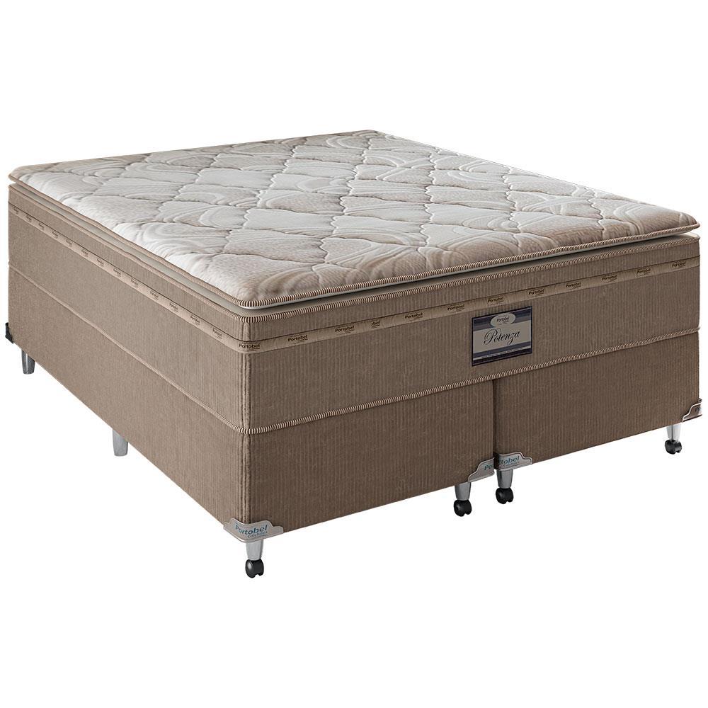 Cama Box Queen Size Portobel Potenza Platinun com Molas LFK e Pillow Top 74x158x198cm - Bege Claro - 1