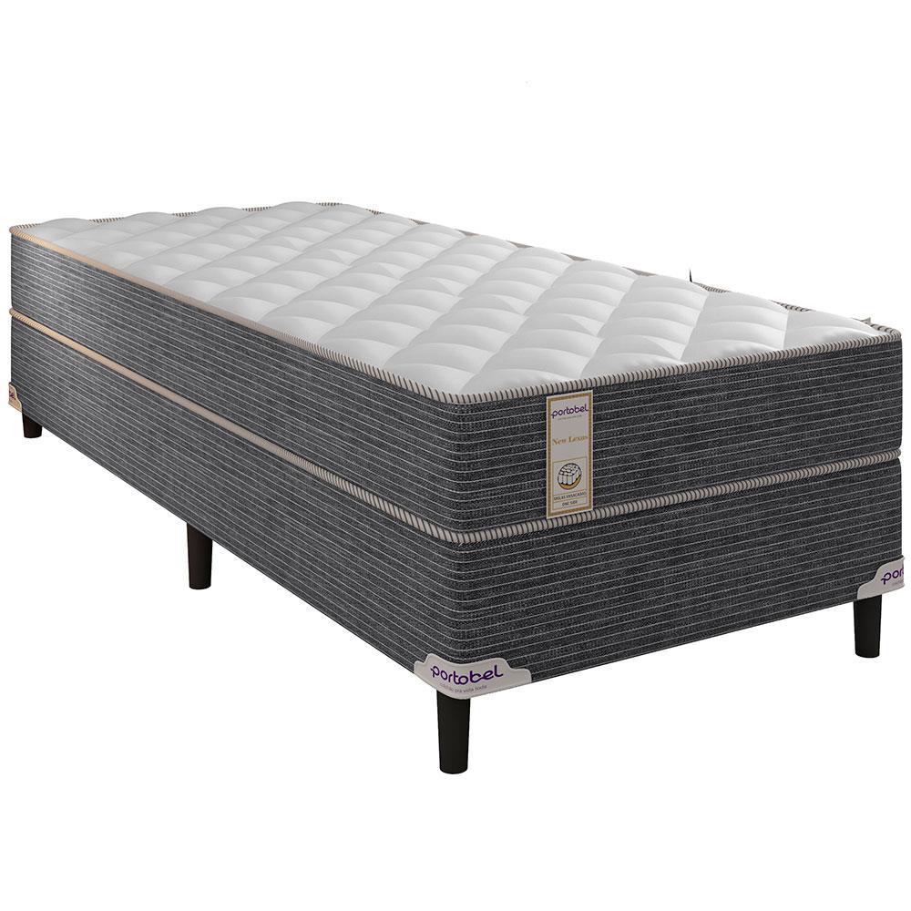 Cama Box de Solteiro Portobel New Lexus com Molas Ensacadas e Revestimento em Tecido Poliéster 60x88x188cm - Branco/Cinza - 1
