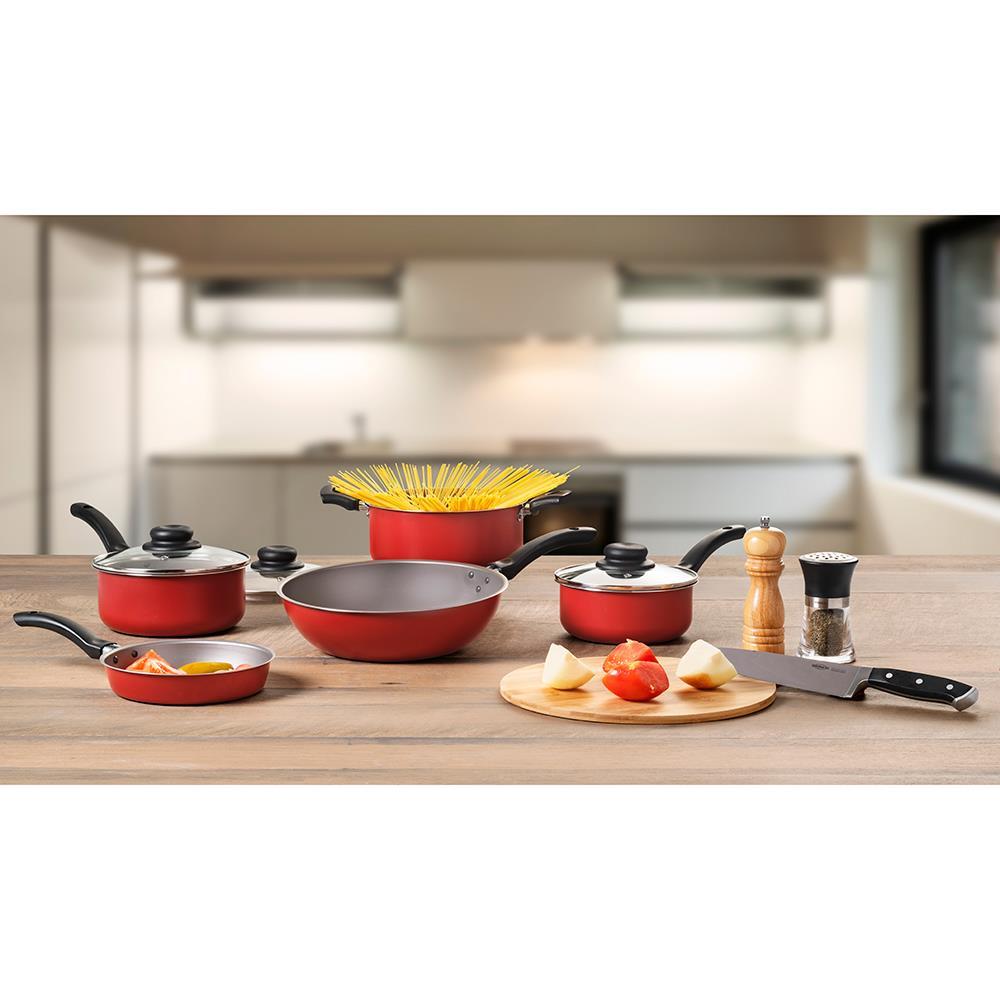 Conjunto de Panelas 7 Peças Brinox Ruby com Revestimento Interno Antiaderente Pro-Flon e Tampas de Vidro com Saída de Vapor - Vermelho - 2