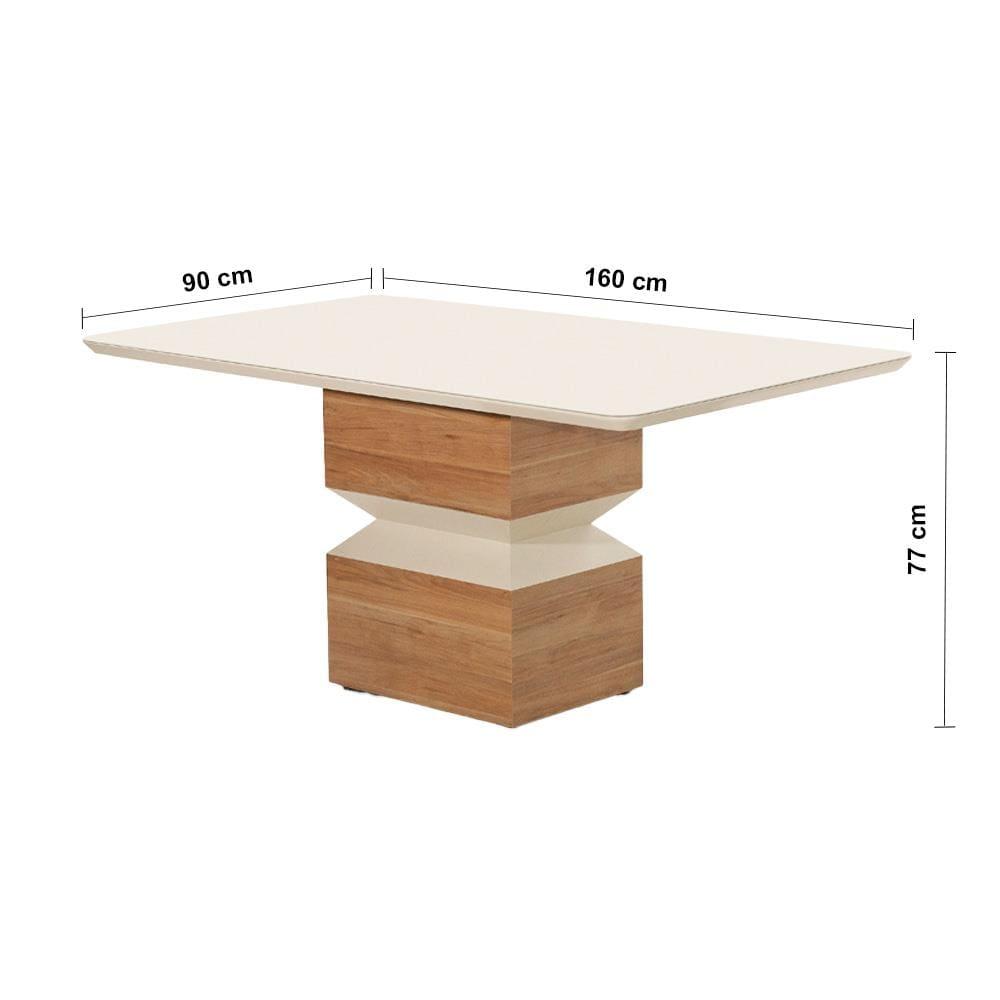 Mesa de Jantar Retangular Aço Nobre Aurora com Tampo de Vidro e 6 Cadeiras Estofadas - Champagne e Off White - 6