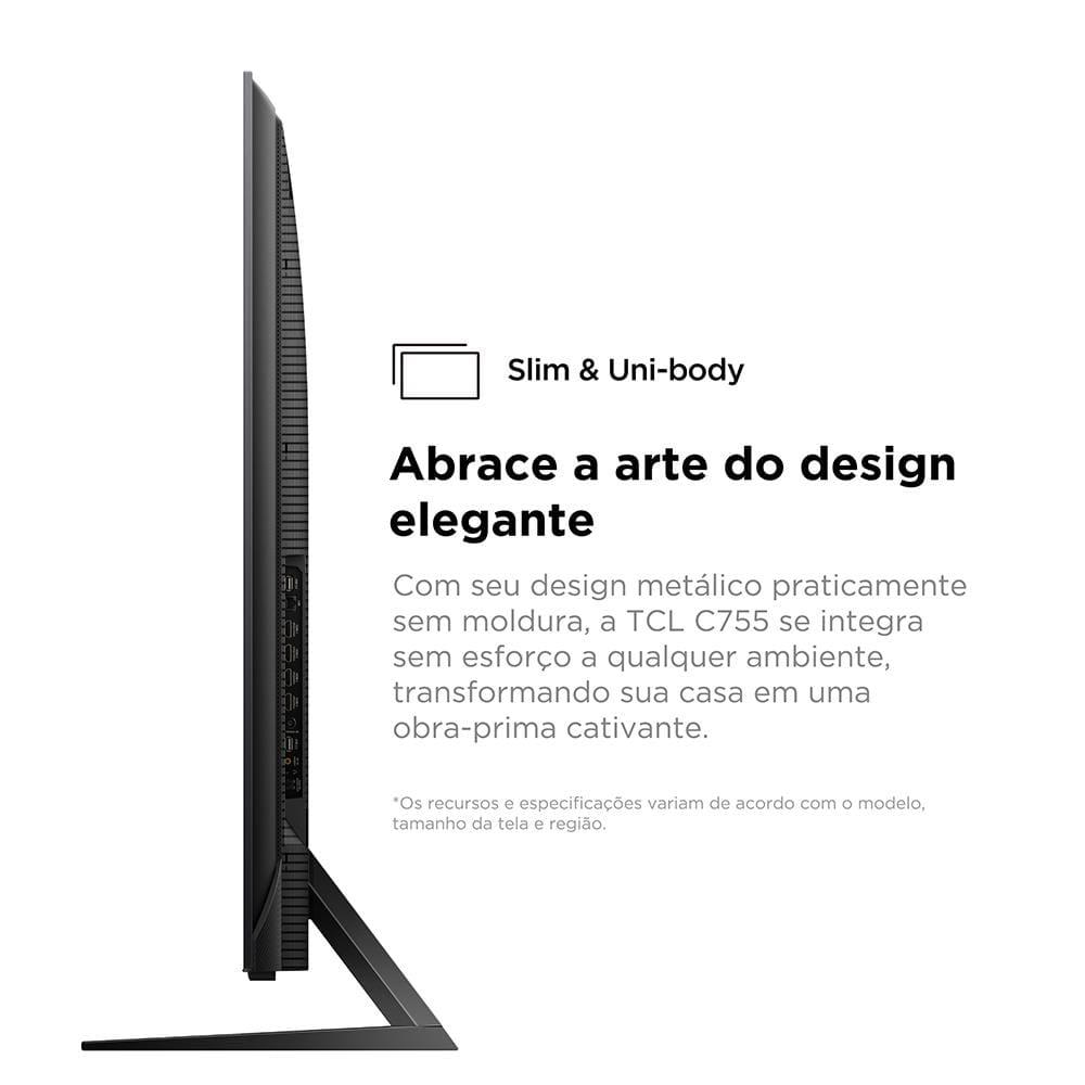 Smart TV 65" QLED 4K TCL Mini LED 65C755 com processador AIPQ, Google TV, HDR10+, Wi-Fi, Google Assistente, Dolby Vision e Atmos - 9