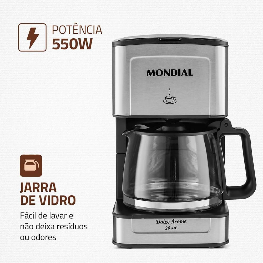 Cafeteira Elétrica Mondial Dolce Arome Vidro C-43-20X-SI 20 Xícaras 550W – Preto/Inox - 3