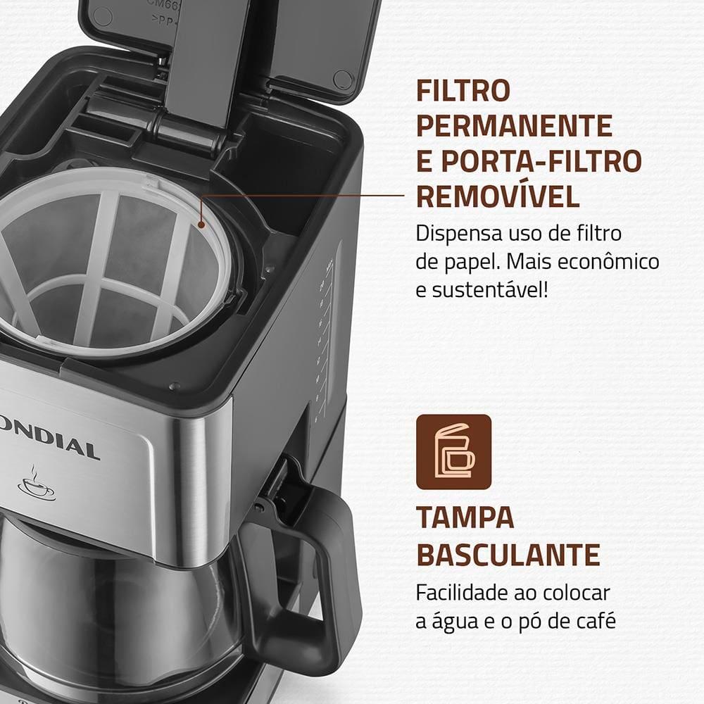 Cafeteira Elétrica Mondial Dolce Arome Vidro C-43-20X-SI 20 Xícaras 550W – Preto/Inox - 4