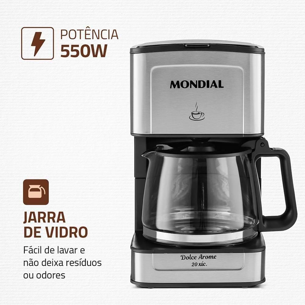 Cafeteira Elétrica Mondial Dolce Arome Vidro C-43-20X-SI 20 Xícaras 550W – Preto/Inox - 3