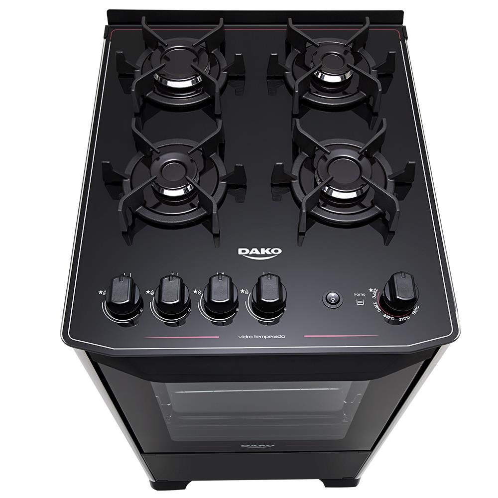 Fogão Dako 4 Bocas Magister Mesa de Vidro Acendimento Automático Bivolt Preto - 4