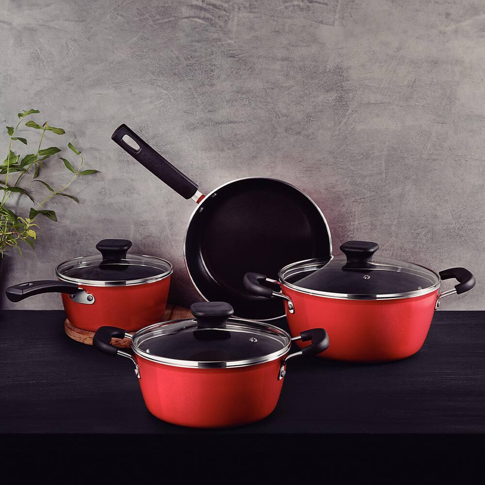 Conjunto de Panelas 4 Peças Tramontina Sicília em Alumínio com Revestimento Interno Antiaderente Cerâmico e Externo Poliéster - Vermelho - 2