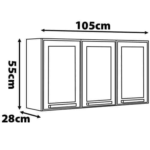 Armário Aéreo Triplo Itatiaia Florença com 3 Portas e 2 Prateleiras - 105cm de largura - 3