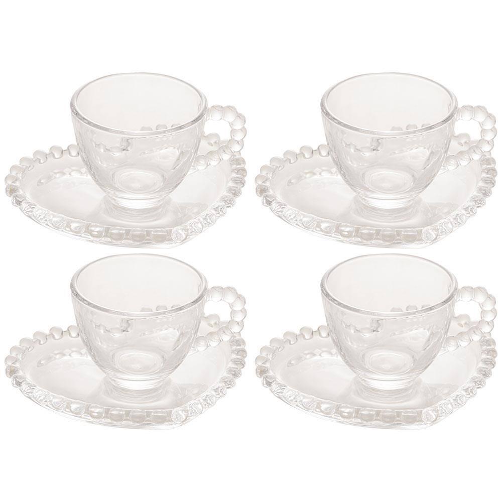 Conjunto com 4 Xícaras e Pires para Café Wolff Pearl Coração em Cristal - 85 ml - 1