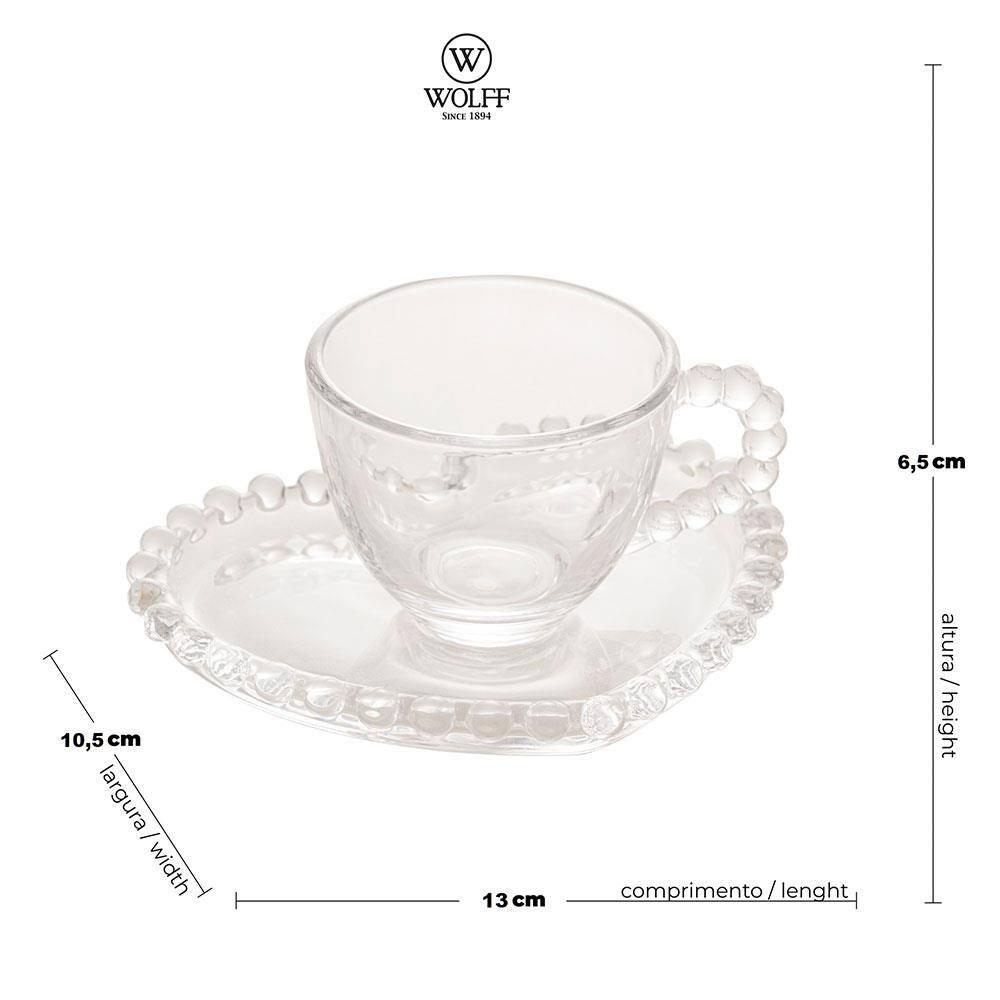 Conjunto com 4 Xícaras e Pires para Café Wolff Pearl Coração em Cristal - 85 ml - 5