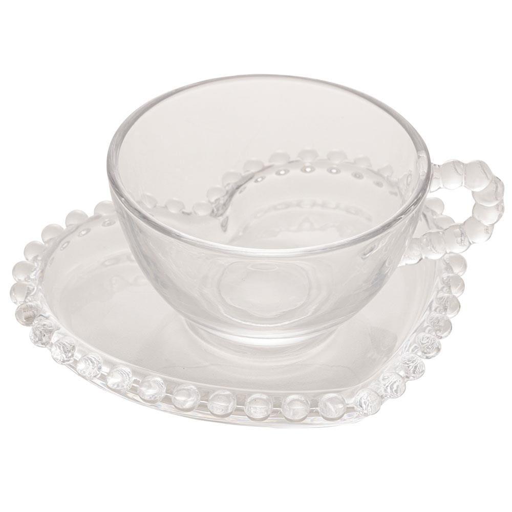 Conjunto com 4 Xícaras e Pires para Chá Wolff Pearl Coração em Cristal - 180 ml - 2