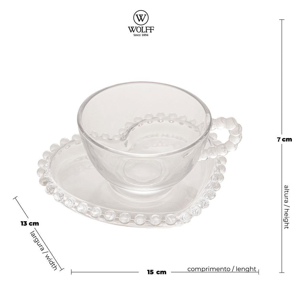 Conjunto com 4 Xícaras e Pires para Chá Wolff Pearl Coração em Cristal - 180 ml - 6