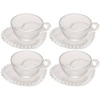 Conjunto com 4 Xícaras e Pires para Chá Wolff Pearl Coração em Cristal - 180 ml - 1