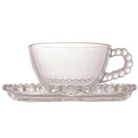 Conjunto com 4 Xícaras e Pires para Chá Wolff Pearl Coração em Cristal - 180 ml