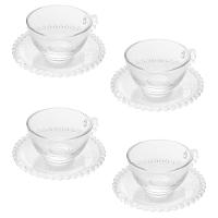 Conjunto com 4 Xícaras e Pires para Chá Wolff Pearl em Cristal - 180 ml - 1