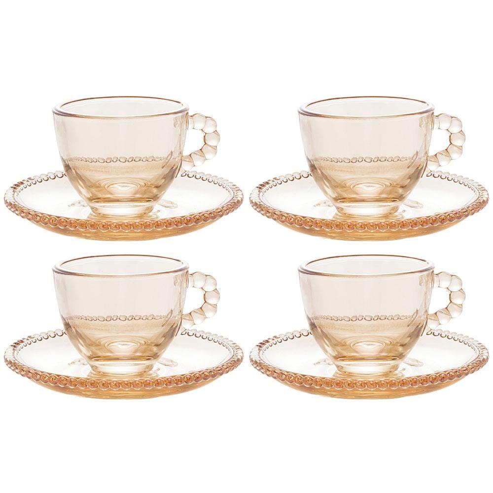 Conjunto com 4 Xícaras e Pires para Café Wolff Pearl em Cristal Âmbar - 80 ml - 1