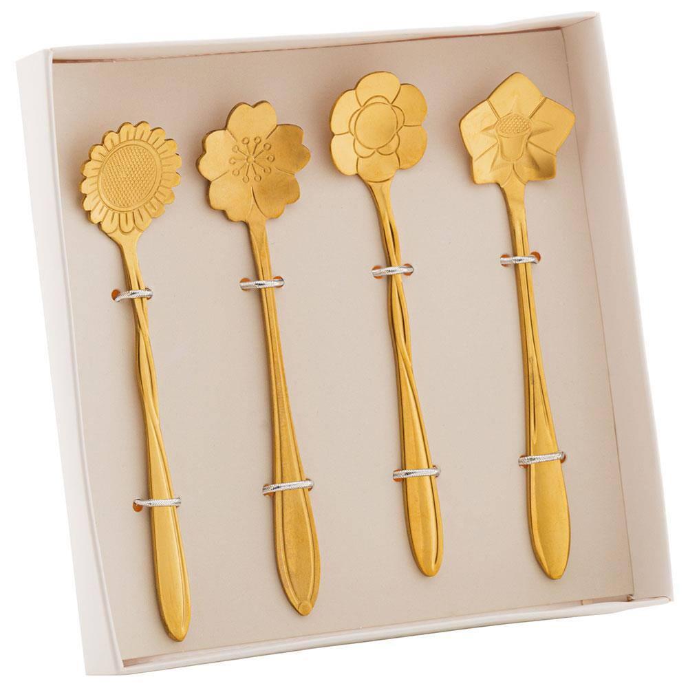 Conjunto de Colheres para Chá Wolff Flores em Aço Inox Dourado - 4 Peças - 6