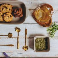 Conjunto de Colheres para Chá Wolff Flores em Aço Inox Dourado - 4 Peças - 9