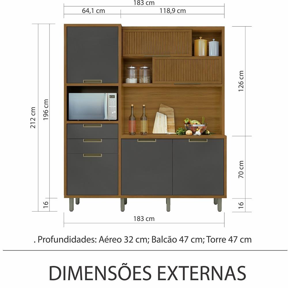 Cozinha Compacta em MDF Loft Nesher Imperatriz com 6 Portas, 2 Gavetas, 11 Prateleiras - 183cm de largura - 2