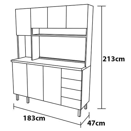 Cozinha Compacta em MDF Loft Nesher Imperatriz com 6 Portas, 2 Gavetas, 11 Prateleiras - 183cm de largura - 4