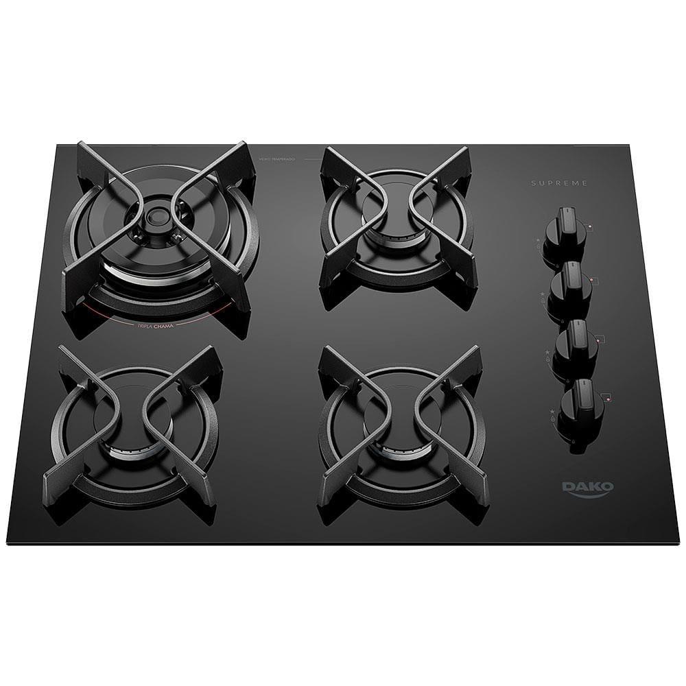 Cooktop a Gás 4 Bocas Dako Supreme com Queimador Tripla Chama Preto – Bivolt - 1