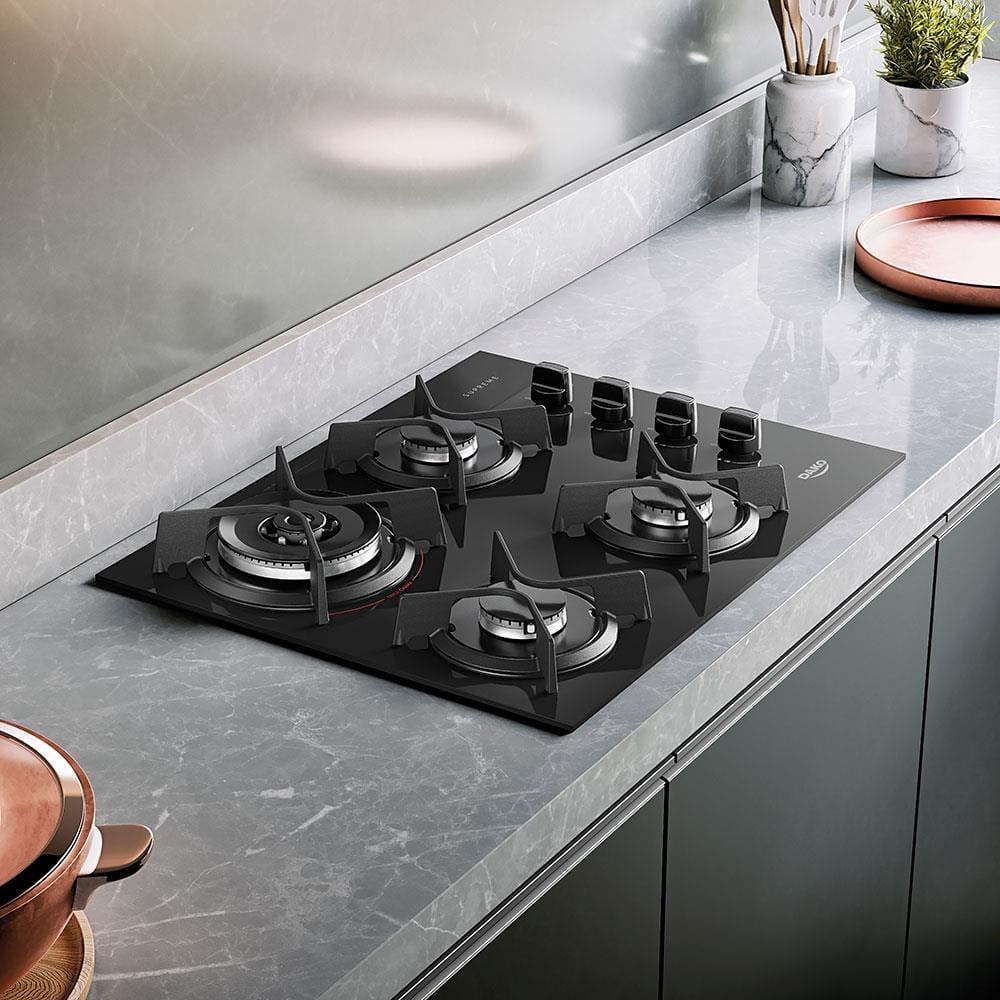 Cooktop a Gás 4 Bocas Dako Supreme com Queimador Tripla Chama Preto – Bivolt - 4