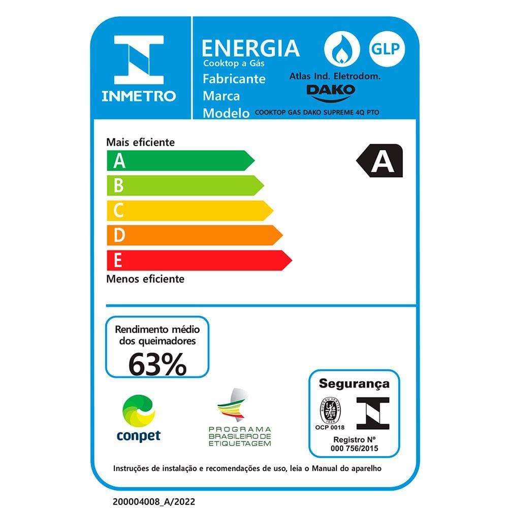 Cooktop a Gás 4 Bocas Dako Supreme com Queimador Tripla Chama Preto – Bivolt - 9