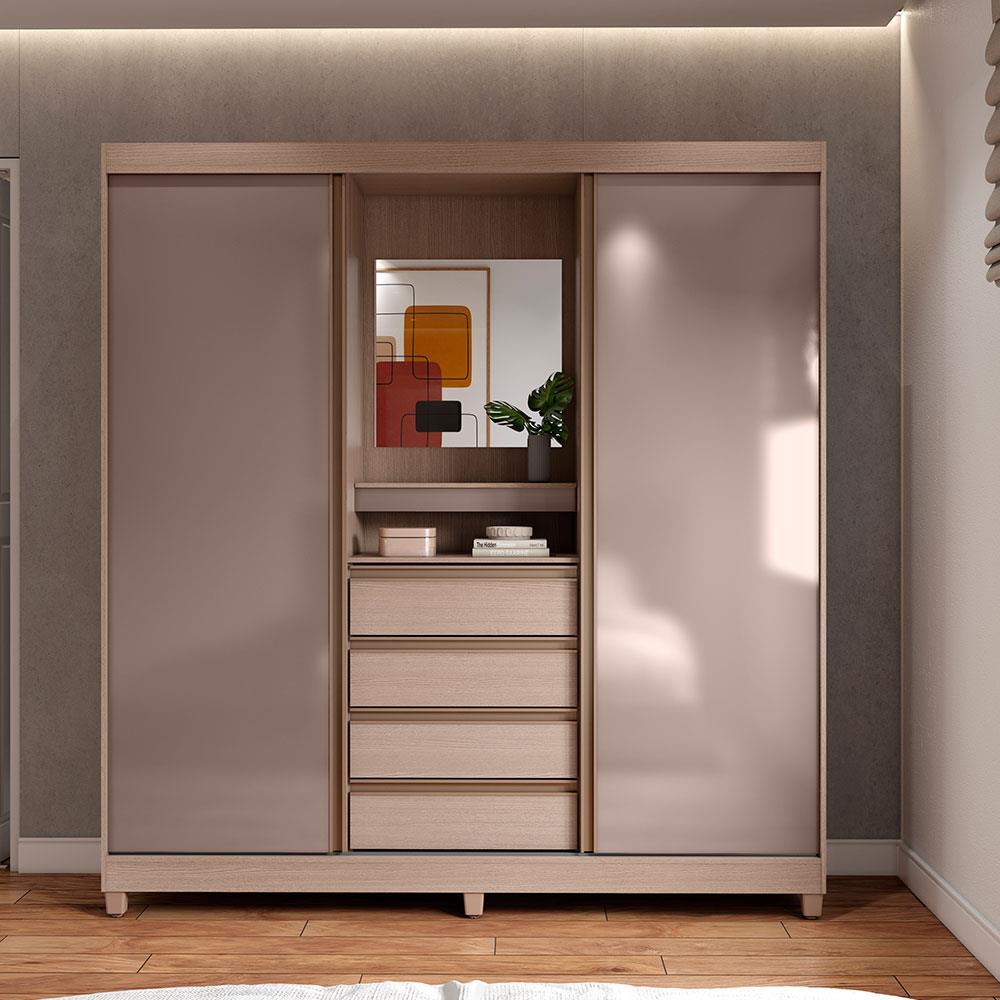 Guarda-Roupa Bartira Fortaleza II com Espelho, 2 Portas, 4 Gavetas e 4 Prateleiras - 184,5cm de largura - 1