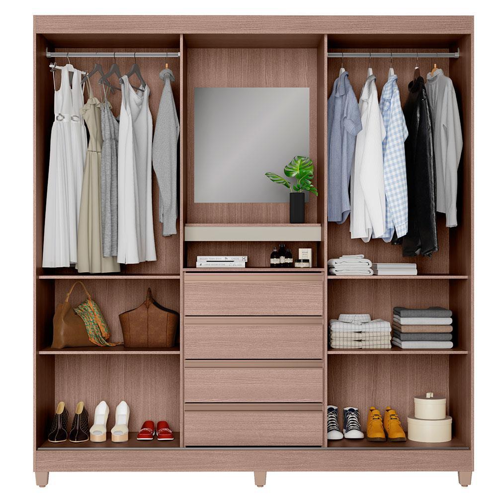 Guarda-Roupa Bartira Fortaleza II com Espelho, 2 Portas, 4 Gavetas e 4 Prateleiras - 184,5cm de largura - 3