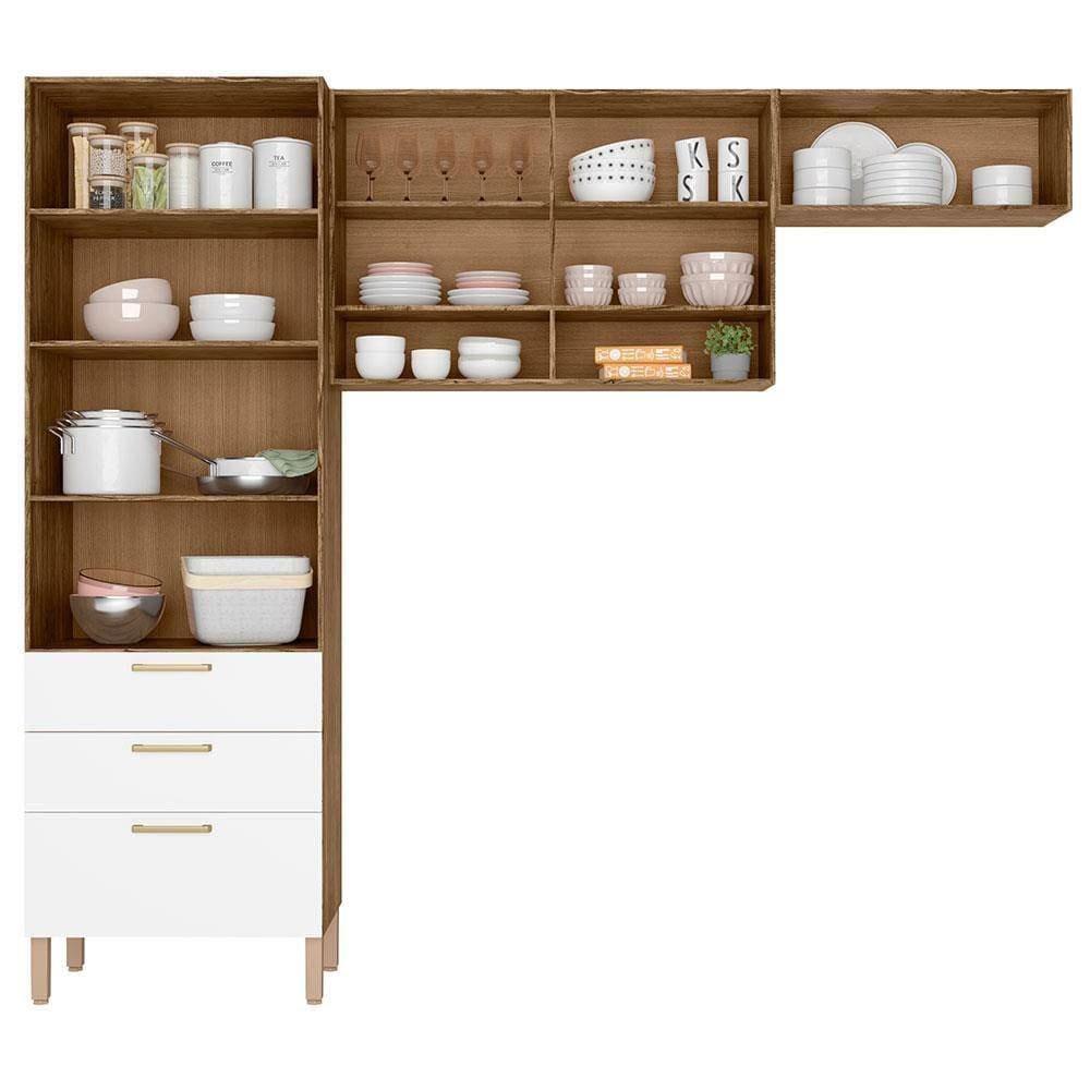 Cozinha Compacta Bartira Veneza com 4 Portas, 3 Gavetas e 4 Prateleiras - 250,8cm de largura - 4