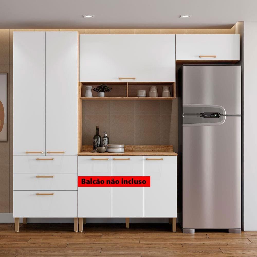 Cozinha Compacta Bartira Veneza com 4 Portas, 3 Gavetas e 4 Prateleiras - 250,8cm de largura - 2