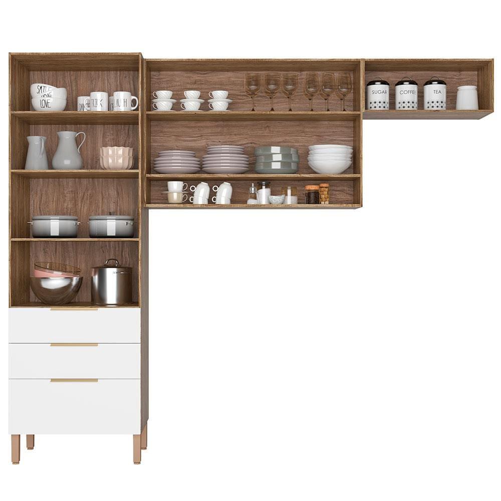 Cozinha Compacta Bartira Topázio UP com 5 Portas, 3 Gavetas e 4 Prateleiras - 262,5cm de largura - 2
