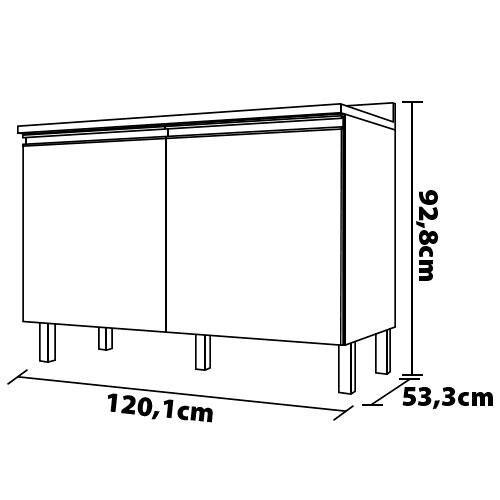 Balcão Bartira Jaspe com 2 Portas e 1 Prateleira - 120,1cm de largura - Freixo/Grafite - 3