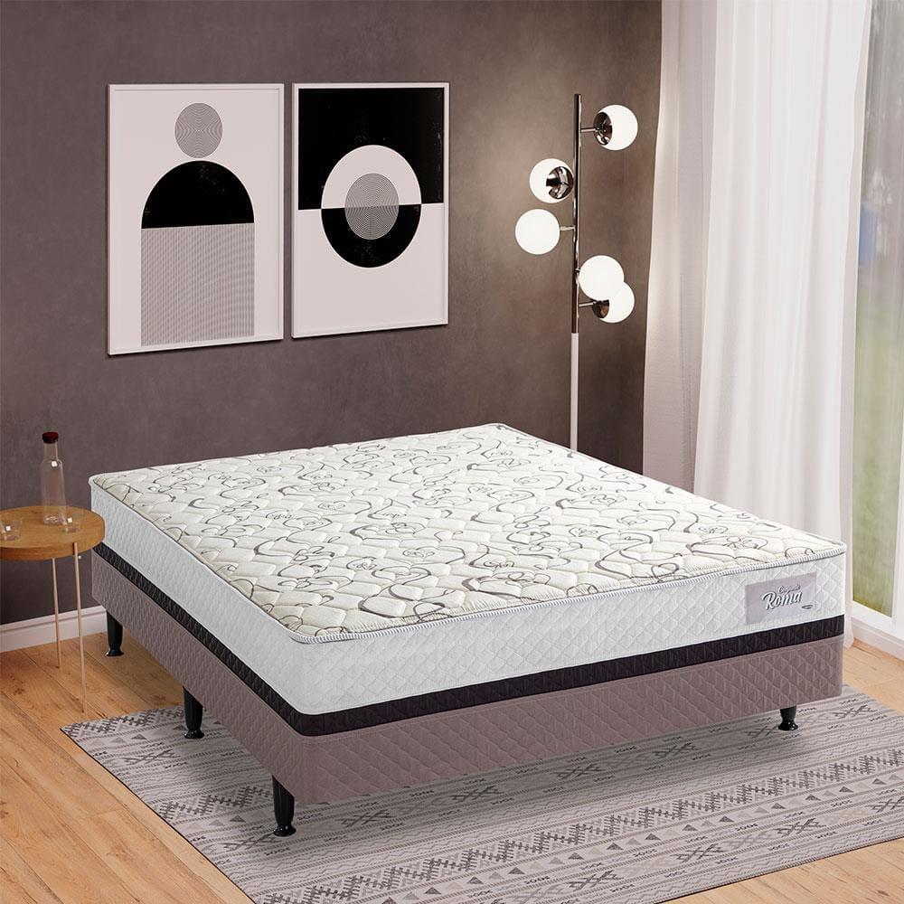 Cama Box Conjugada Casal Herval Roma Ortopédico Espuma D20 e Tecido Poliéster 53x138x188cm - Marrom/Bege/Branco - 1