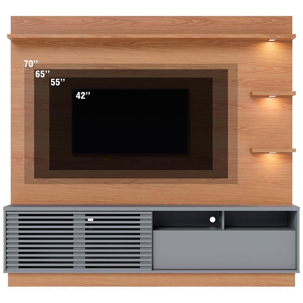 Estante Home Colibri Campeche com Porta Deslizante, Spots de Led, 200 cm de Largura, Ideal para TV de Até 70” - 4