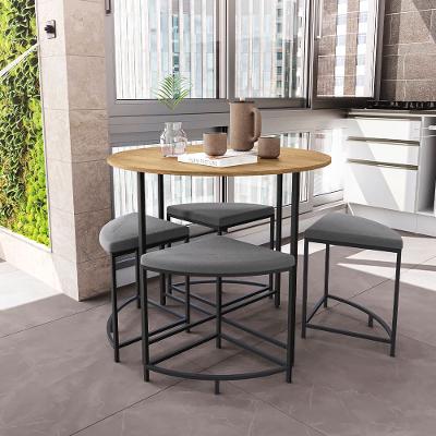 Mesa de Jantar Kappesberg Onix Redonda com 4 Bancos Estofados - Freijó e Preto Fosco