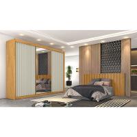 Guarda-Roupa Europa Grécia com espelho, 3 portas de correr, 6 gavetas e 12 prateleiras – 226 cm de largura - 1