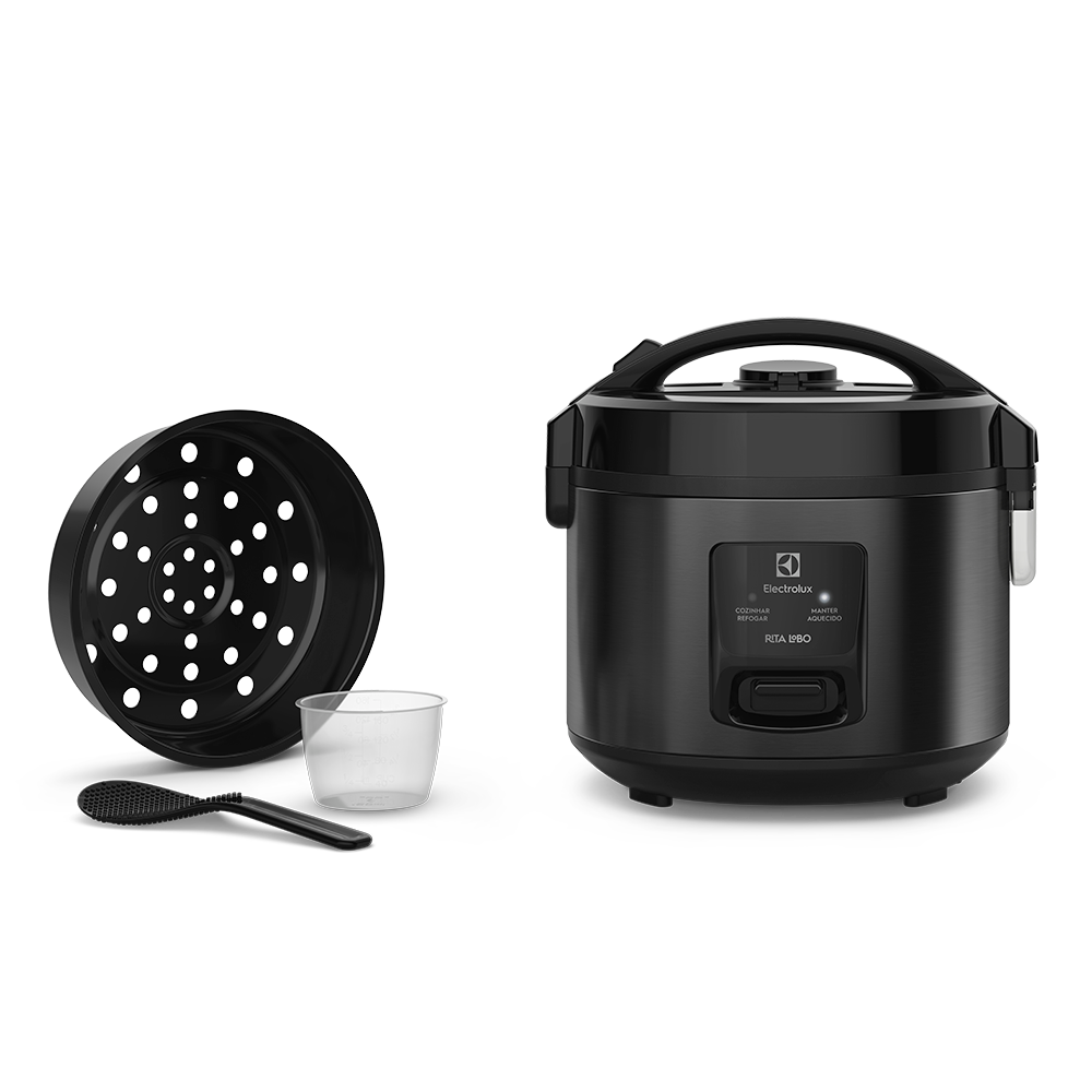 Panela de Arroz Elétrica Electrolux ERC10 Efficient 2 em 1 Visor Glass por Rita Lobo 7 Xícaras - Preto/Inox - 7