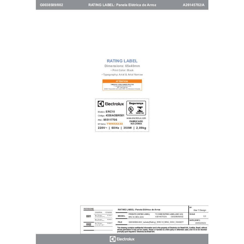 Panela de Arroz Elétrica Electrolux ERC10 Efficient 2 em 1 Visor Glass por Rita Lobo 7 Xícaras - Preto/Inox - 13