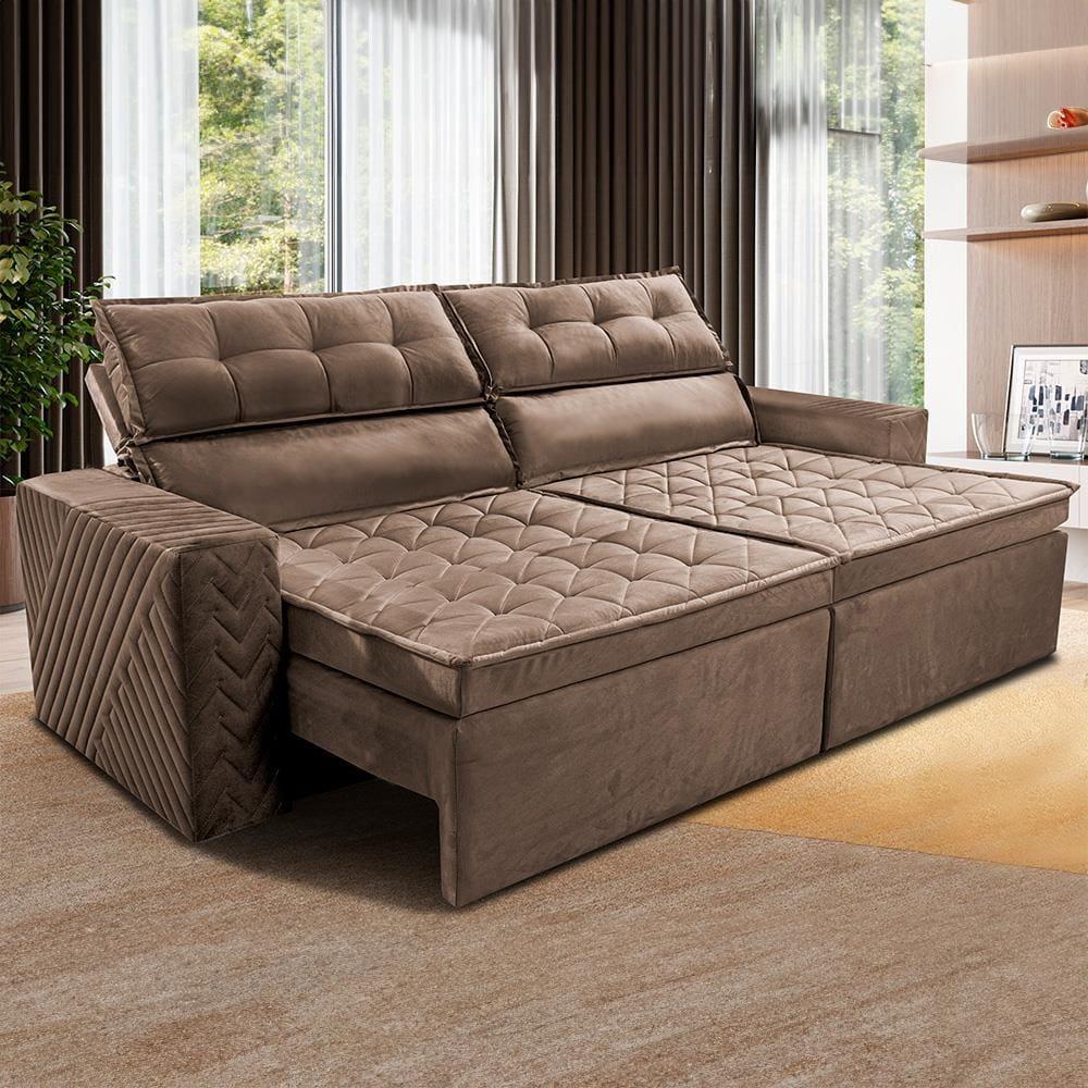 Sofá 4 Lugares Cama inBox Belém Retrátil e Reclinável Revestido em Suede Velusoft - 230cm de largura - 1