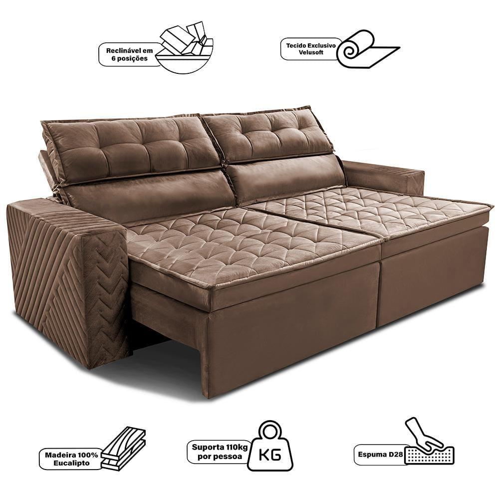 Sofá 4 Lugares Cama inBox Belém Retrátil e Reclinável Revestido em Suede Velusoft - 230cm de largura - 6