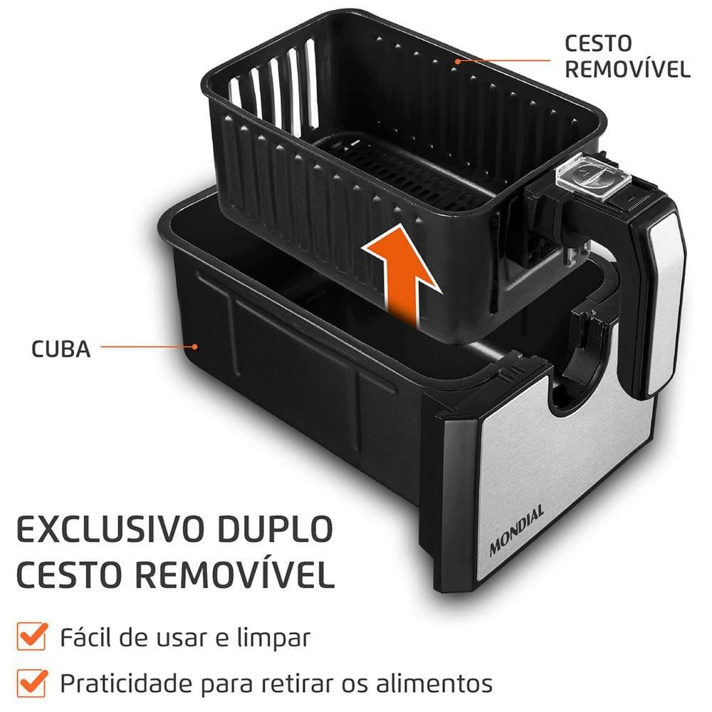 Fritadeira Elétrica Sem Óleo Air Fryer Mondial AFD-01-BI 8L Digital com Cesto Duplo– Preta/Inox - 6
